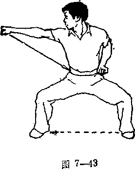 7—42   马步冲拳   【动作i左右脚依次落地后迅速下蹲成马步.