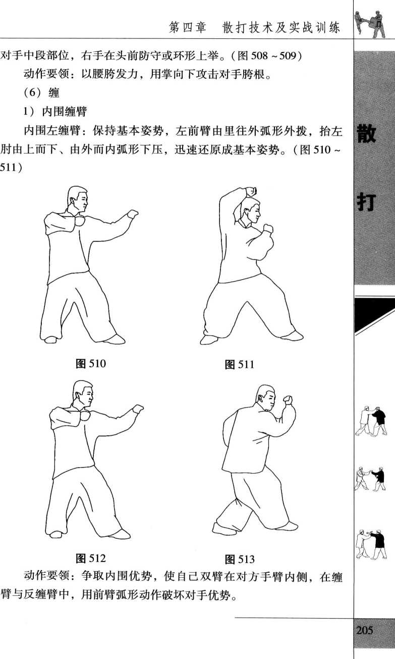 (图506 ~507)   动作要领:以腰跨发力,身体贴近对手. 掖胯